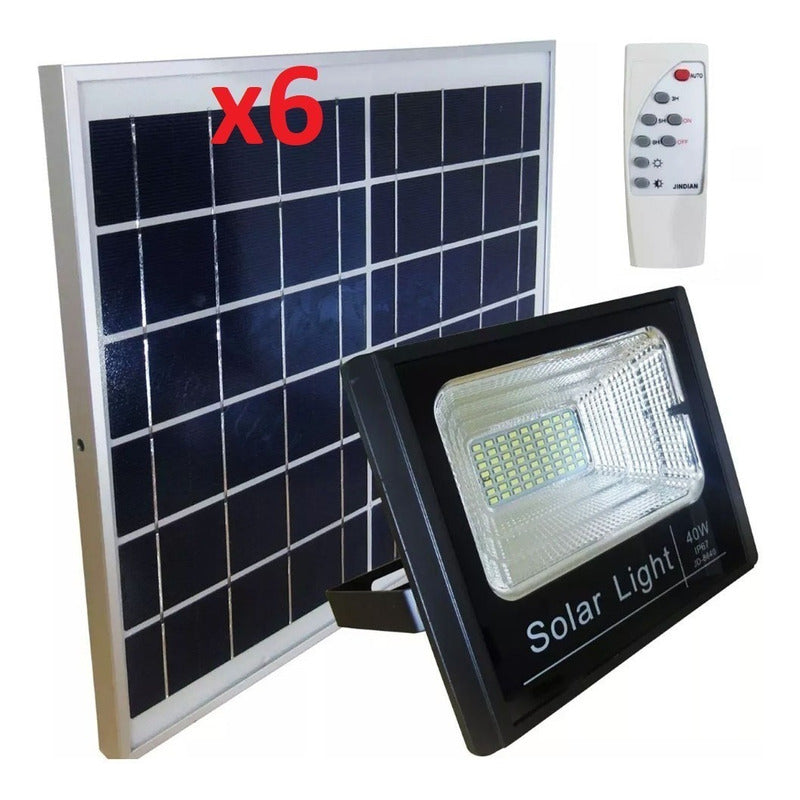 Foco Solar 100w Inteligente Led Pack X6 Gris Oscuro Blanco Frío