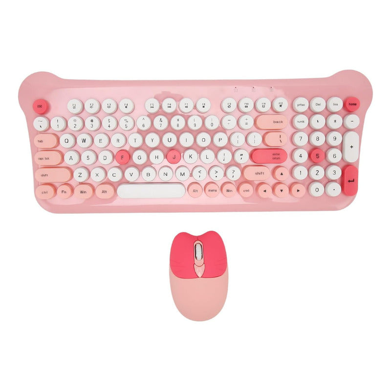 Teclado + Mouse Gamer Inalámbrico 2.4g Kit Retro Color Paste Rosa Rosa
