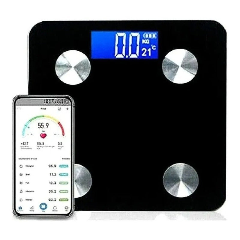 Pesa De Baño Digital Bluetooth App Control De Peso Y Grasa Negro