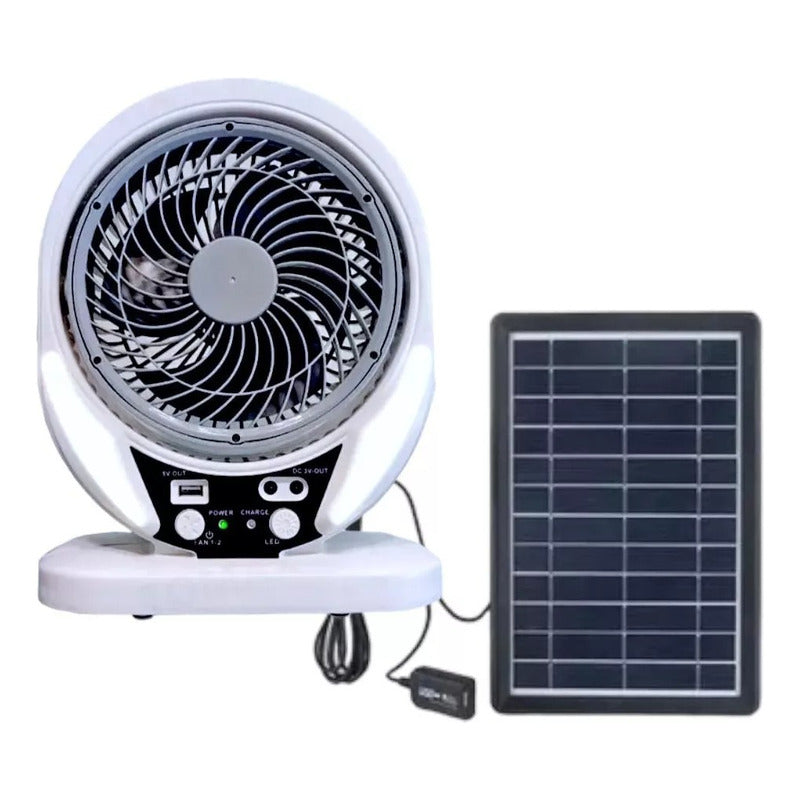 Ventilador Portátil Recargable Panel Solar Con 1 Ampolleta 17 Cm 50 Blanco Negro Plástico 7
