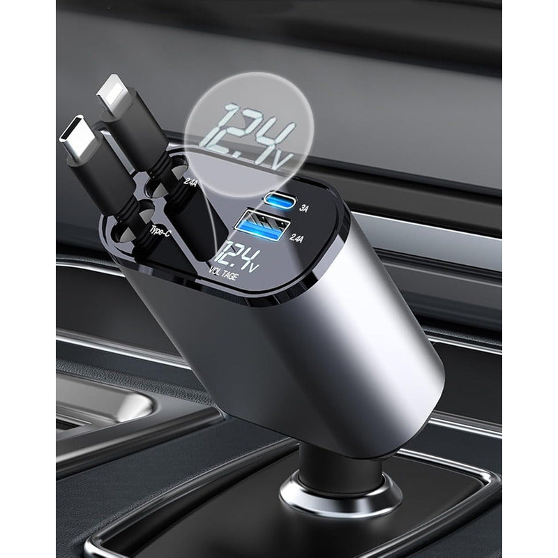 Cargador Retráctil Para Coche, Cargador Usb C 4 En 1 De 60 W