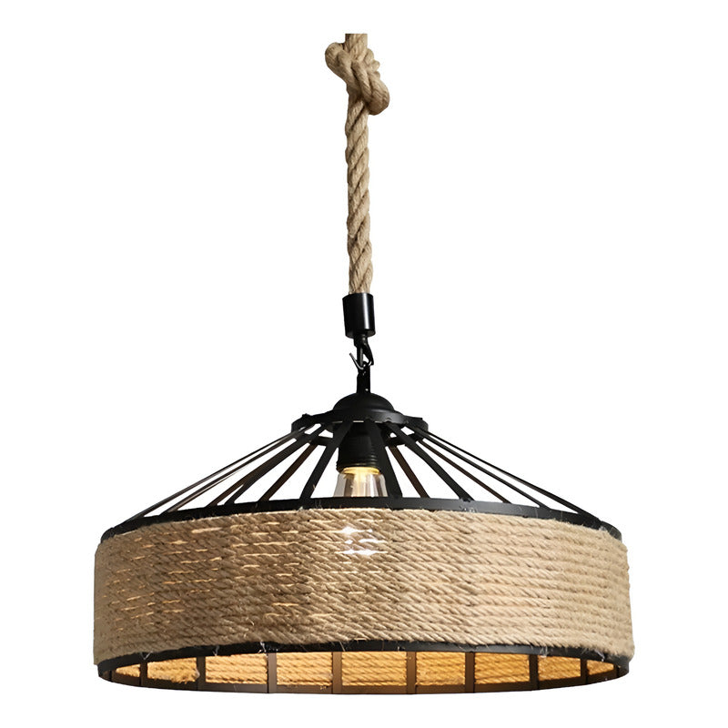 Lampara Redonda 30cm Con Cuerda Cáñamo Metal Rustica