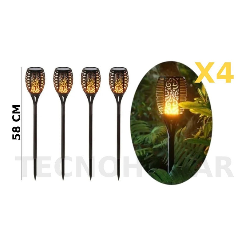 Pack X4 Lampara Led Luces Solares Antorchas Estaca Negro