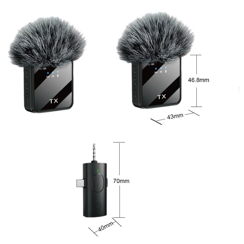 Pack 2 Microfonos Inalambrico Dual Para iPhone Y Android Negro