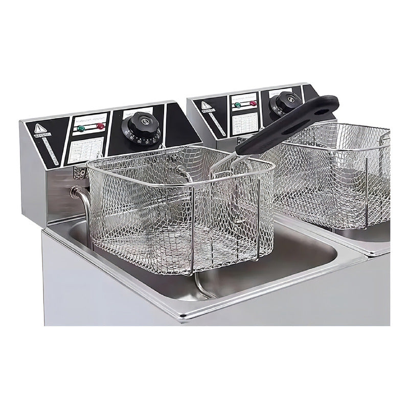 Freidora Doble Electrica De 12 Litros Aceite Termostato Plateado