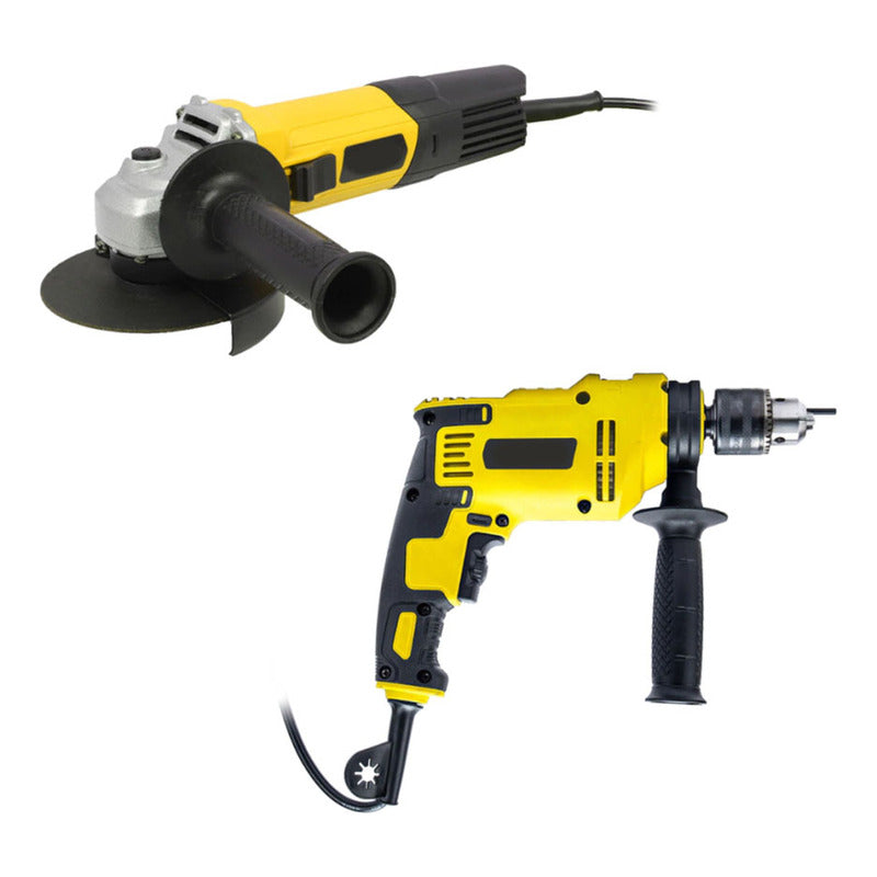 Pack De Taladro De Impacto Y Esmeril Eléctrico Baterias Amarillo 60