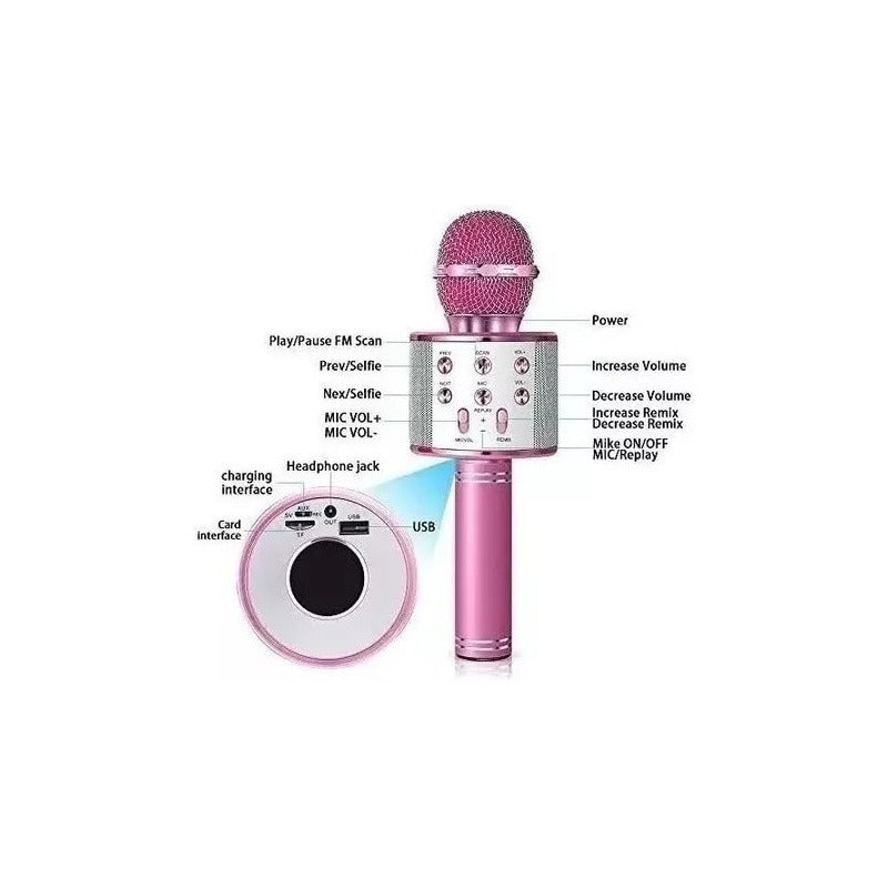 Micrófono Bluetooth Karaoke Negro Ws 858 Portátil Black