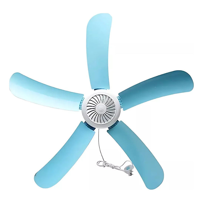 Mini Ventilador Colgante 5 Aspas Portatil Con Enchufe 40 Cm 50hz Blanco Celeste Plástico