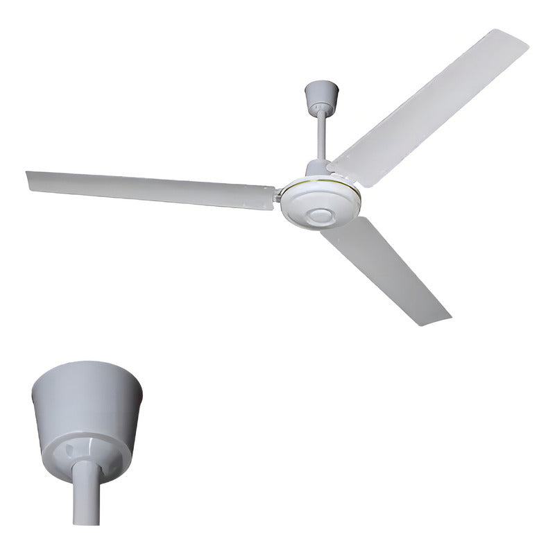 Ventilador De Techo 56 Pulgadas Metal 3 Aspas 5 Tiempos 75w 1.422 M 50hz Blanco Blanca Metálica