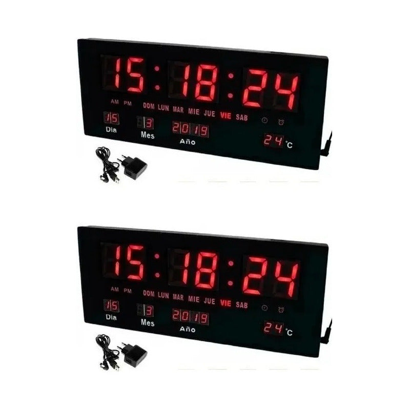 Pack X2 Reloj Led Digital Empresa Temperatura Modelo Grande