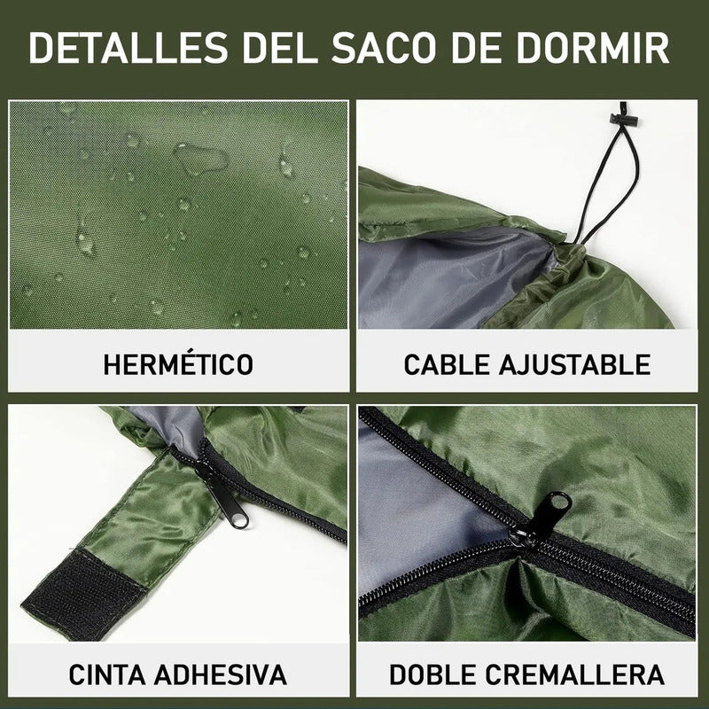 Saco De Dormir Camping Gorro Playa Cabaña Algodón 950g Azul Derecho