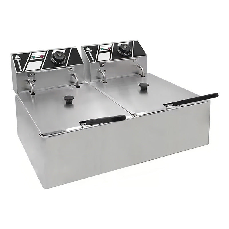 Freidora Doble Electrica De 12 Litros Aceite Termostato Plateado