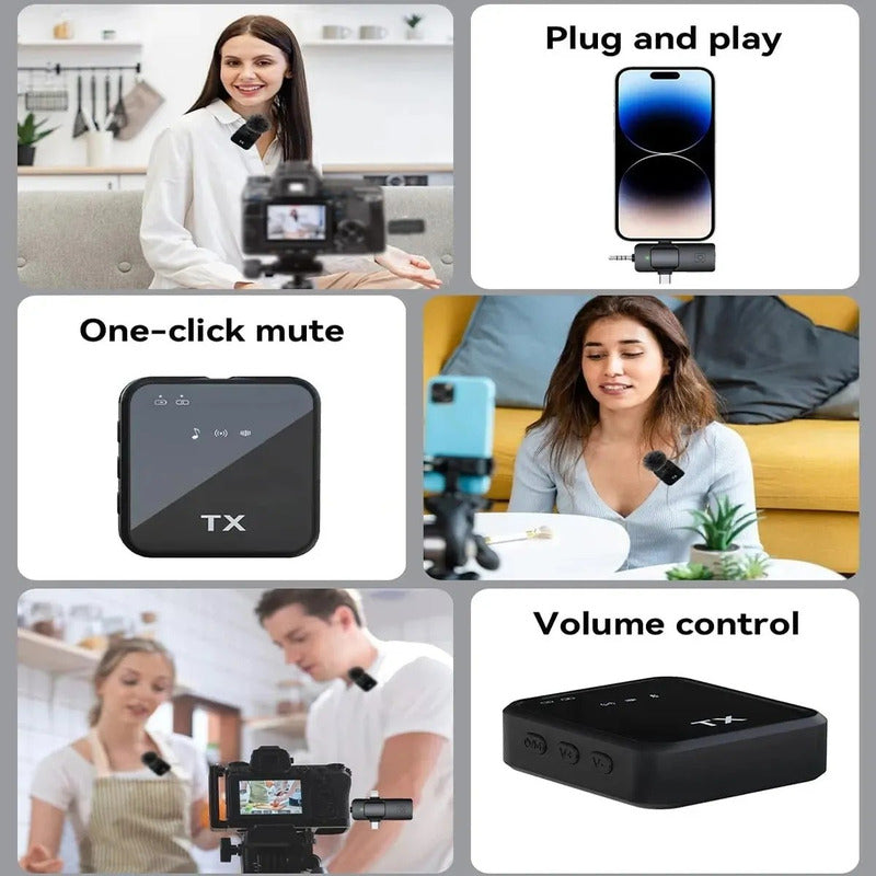 Pack 2 Microfonos Inalambrico Dual Para iPhone Y Android Negro