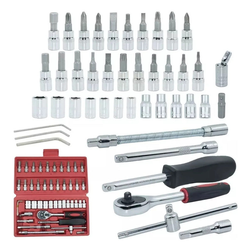 Caja Herramientas Pequeña Set Dados Con Chicharra 1/4 46 Pcs Rojo