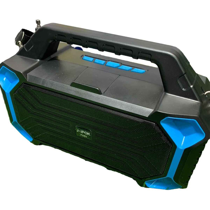 Parlante Solar Recargable Con Linterna, Radio, Usb, Mic Negro