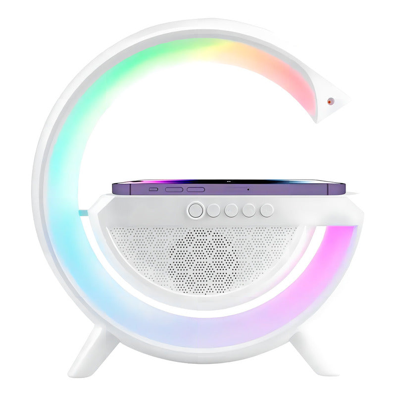 Cargador Inalambrico Parlante Bluetooth Lampara Usb Radio Blanco