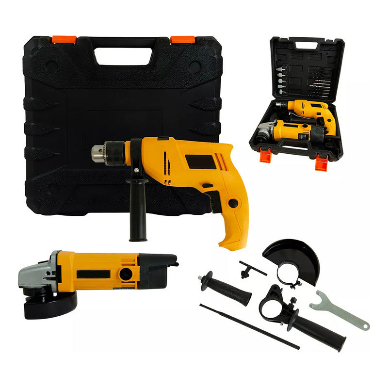 Pack De Taladro De Impacto Y Esmeril Eléctrico Baterias Amarillo 60