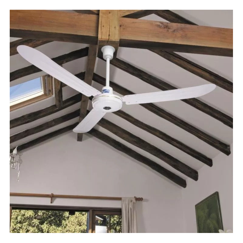 Pack X3 Ventiladores De Techo Metal 3 Aspas 142 Cm 1.42 M 50 Blanco Blanco Aluminio
