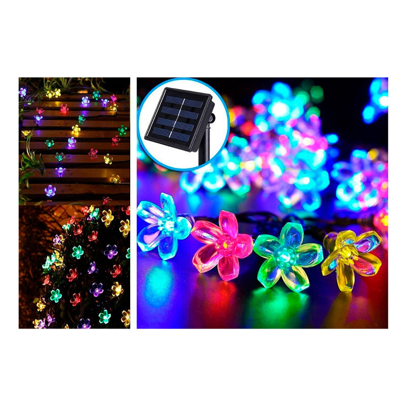 Luces Led Flores Solar Lineal Guirnalda Navidad Eventos Multicolor