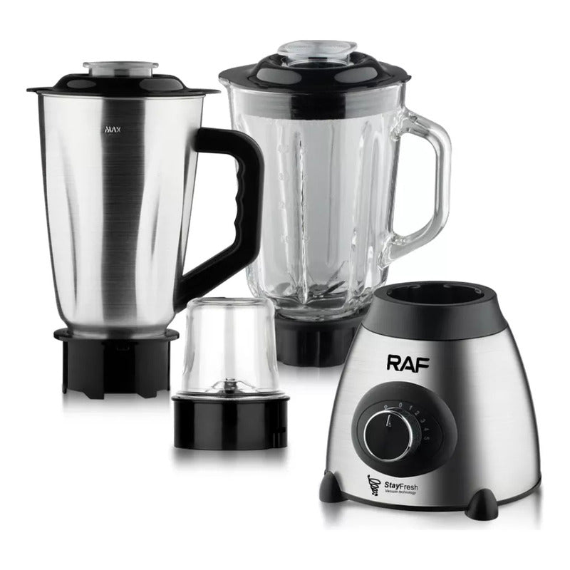 Licuadora Raf 1000w 6 Cuchillas 3 En 1 Color Plateado