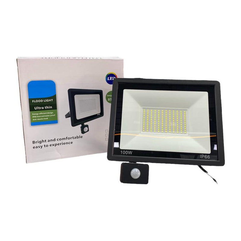 Foco Proyector 100w Pack X2 Con Sensor De Movimiento 220v Negro