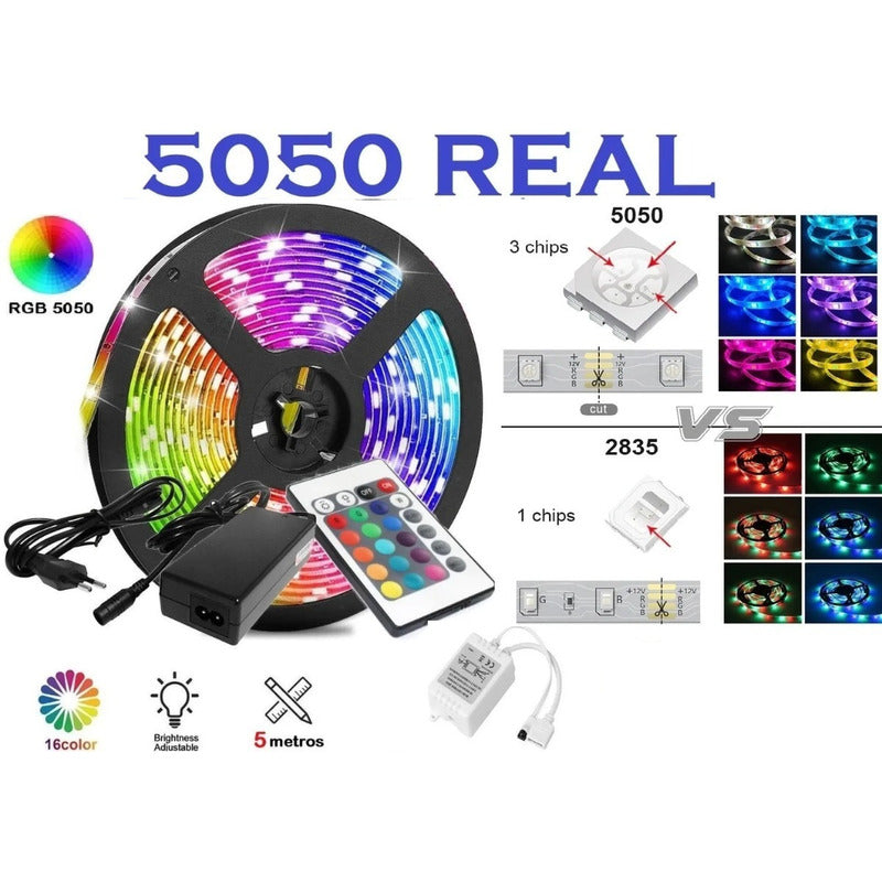 Tira Cinta Led 5050 Luces Rgb Alta Calidad 5m Control Rgb