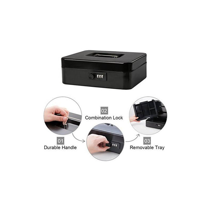 Caja Organizadora Dinero Con Llave De Seguridad Color Negro