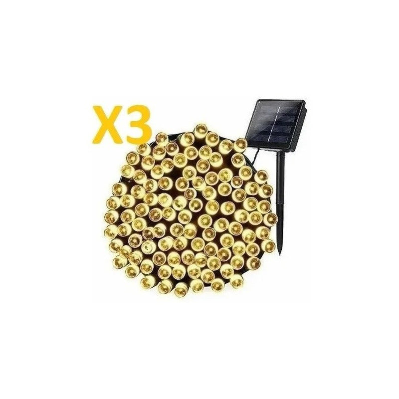 Luces Guirnalda X3 Solar 100 Led Cálidas Cálido 10 Metros