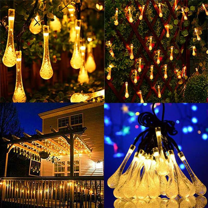 Guirnalda Luz Led Colores Forma Gota De Agua Con Carga Solar Cálida