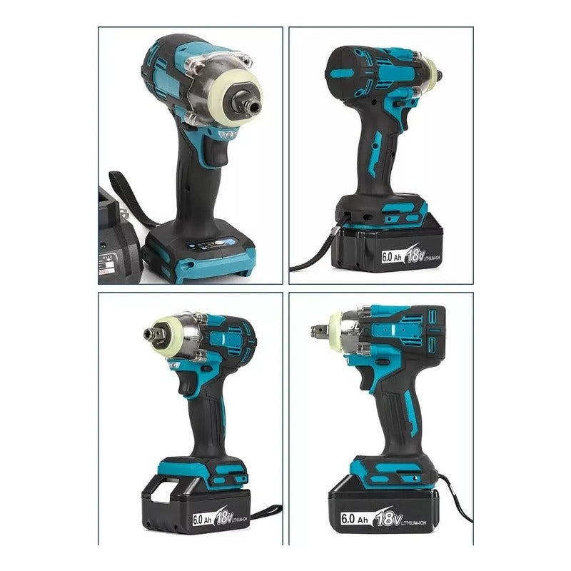 Llave Impacto Inalambrico 2 Baterias Brocas Desatornillador Azul Acero 50 60hz