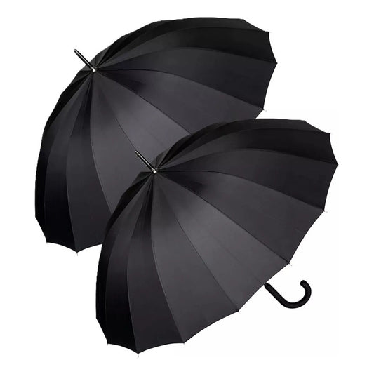 Pack X2 Paraguas De 16 Varillas Con Protección Uv Para Lluvi Negro Unicolor