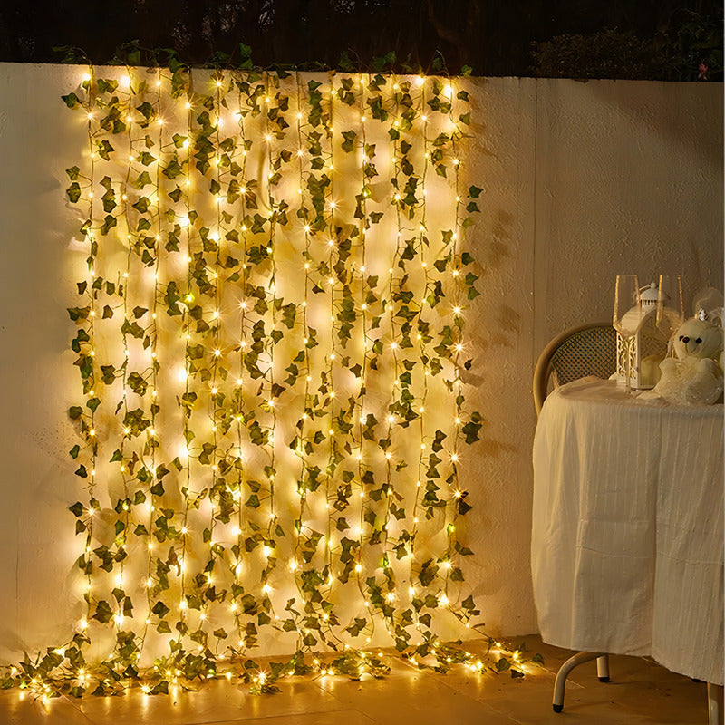 Cortina Solar Led Hoja 2x2 Mts Luz Cálida 8 Modos Decoración Amarillo