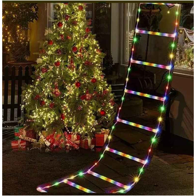 Viejito Pascuero Escalera Con Luces Led Solar 1.60cm Campana Campana Multicolor