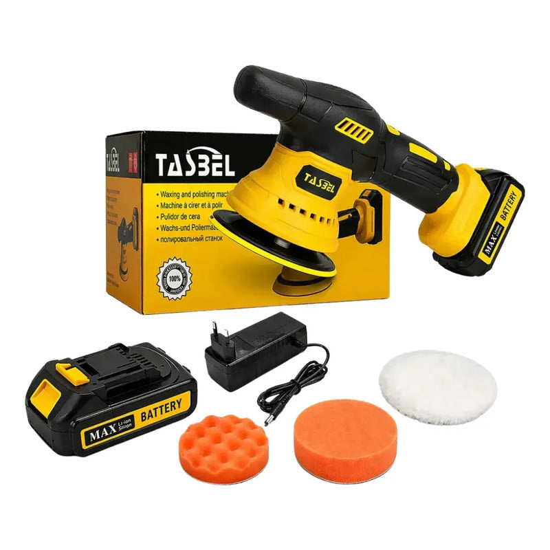 Pulidora Inalámbrica Orbital Tasbel Brushless + 2 Baterías Amarillo