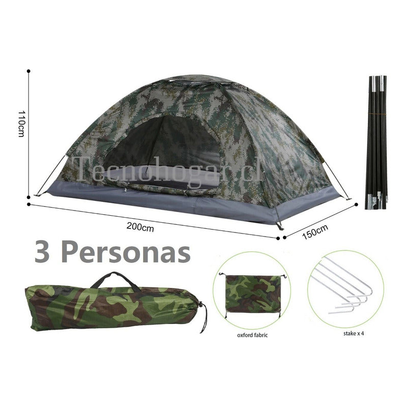 Carpa De Camping Acampar Con Mosquitero Proteccion Uv 3 Pers Negro