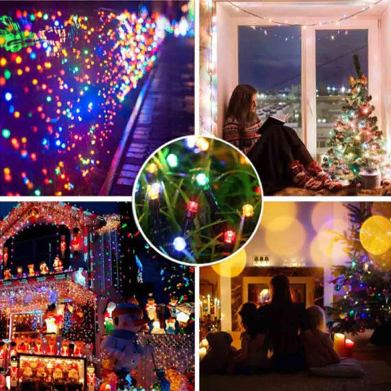 Pack X10 Luces Solares Navidad Guirnalda 10 Metros 100 Led Multicolor