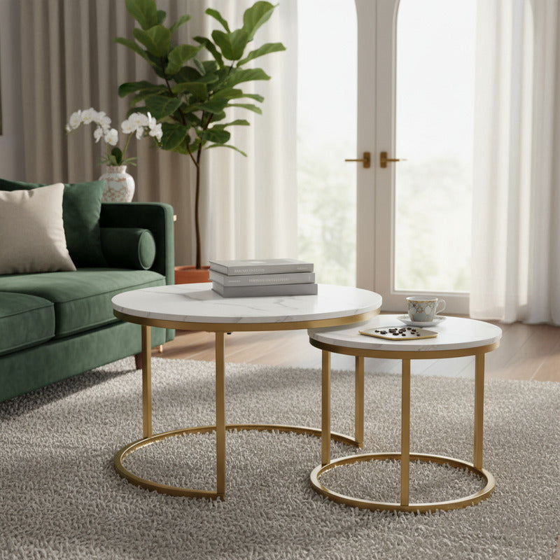 Mesa Auxiliar De Centro Doble Melamina 70x50cm Y 34x40cm Blanco