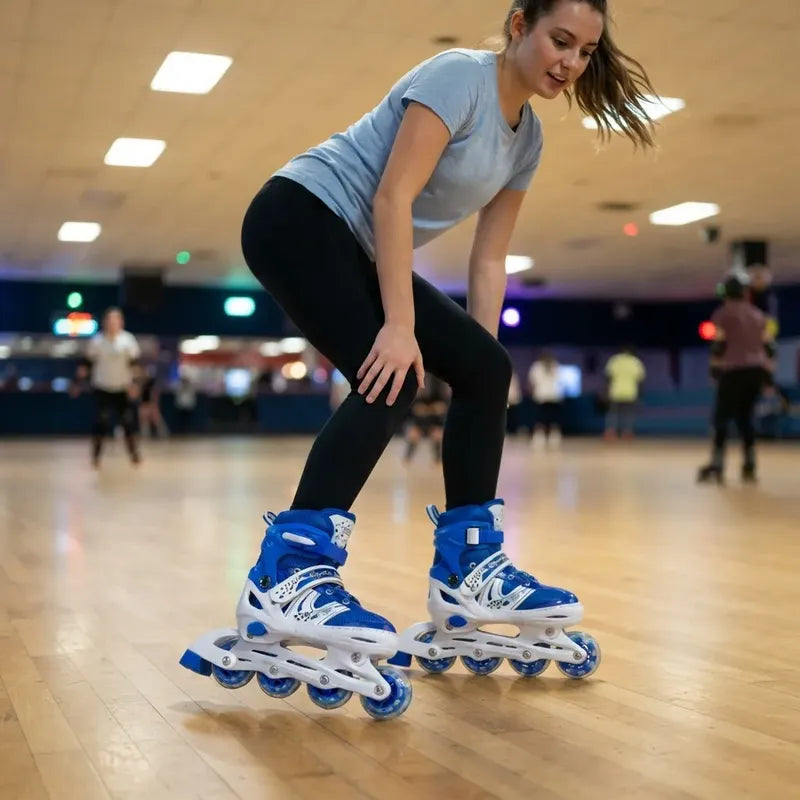 Patines 4 Ruedas Ajustable Para Niños Niñas Roller Artístico S 30 31 32 33 60 Mm Azul
