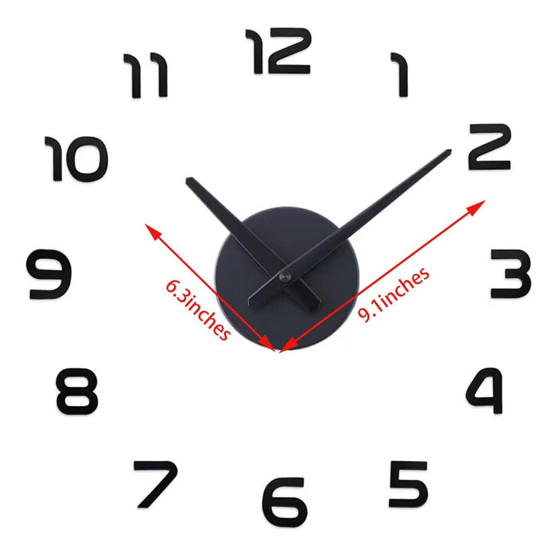 Reloj De Pared 3d Grande Números Negros Autoadhesivo