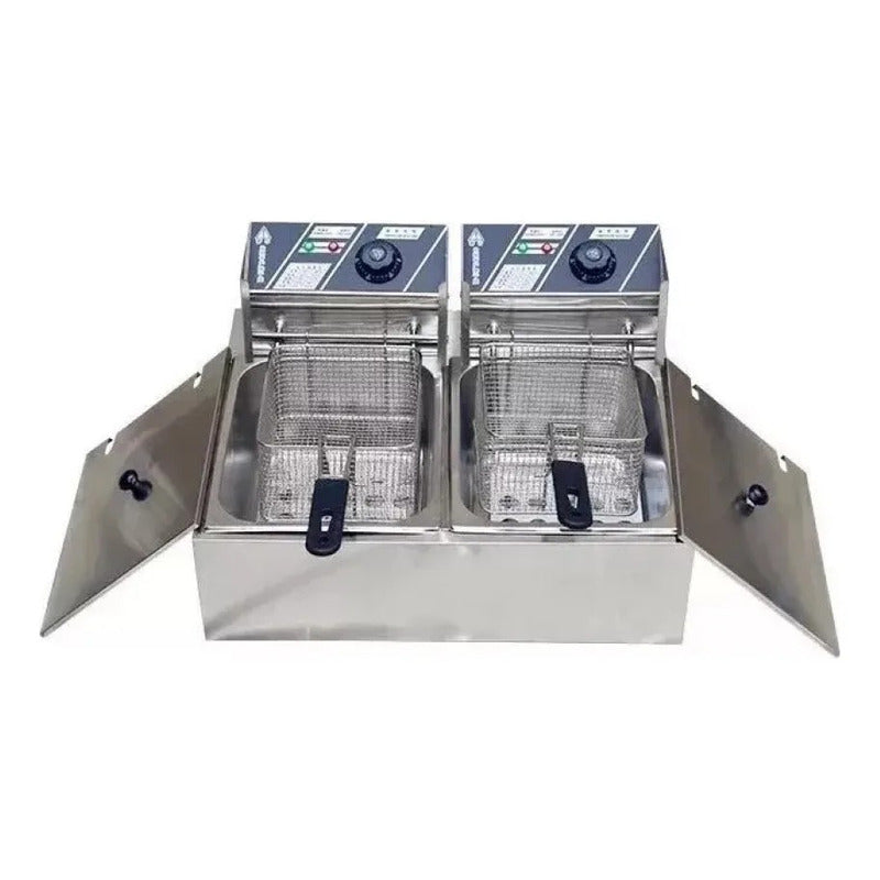 Freidora Doble Electrica De 12 Litros Aceite Termostato Plateado