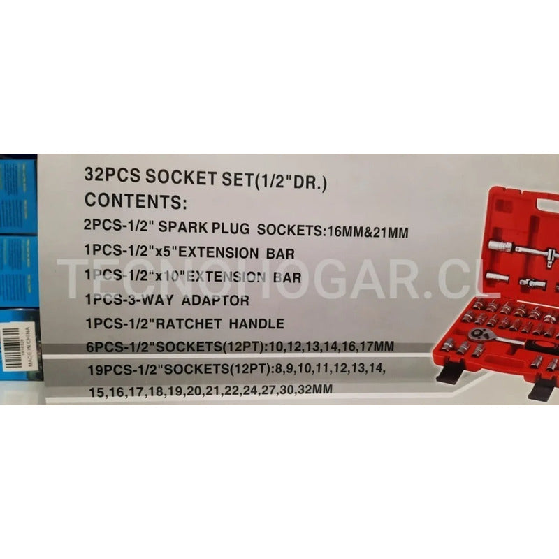 Caja De Dados 32 Piezas De 1/2 Chicharra Grande Herramientas