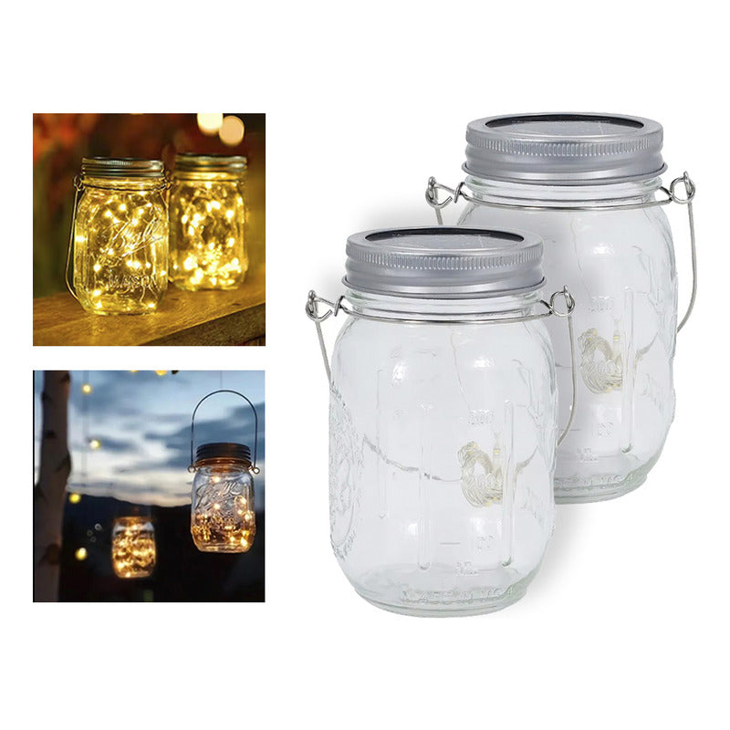 Pack X2 Lampara Colgante Solar Jarra Vidrio Grieta Exterior