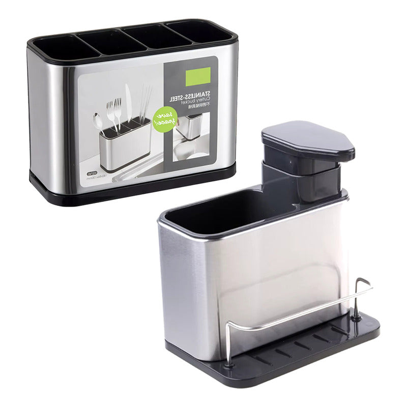 Set 2 En 1 Escurridor De Cubiertos Y Dispensador Lavalosas