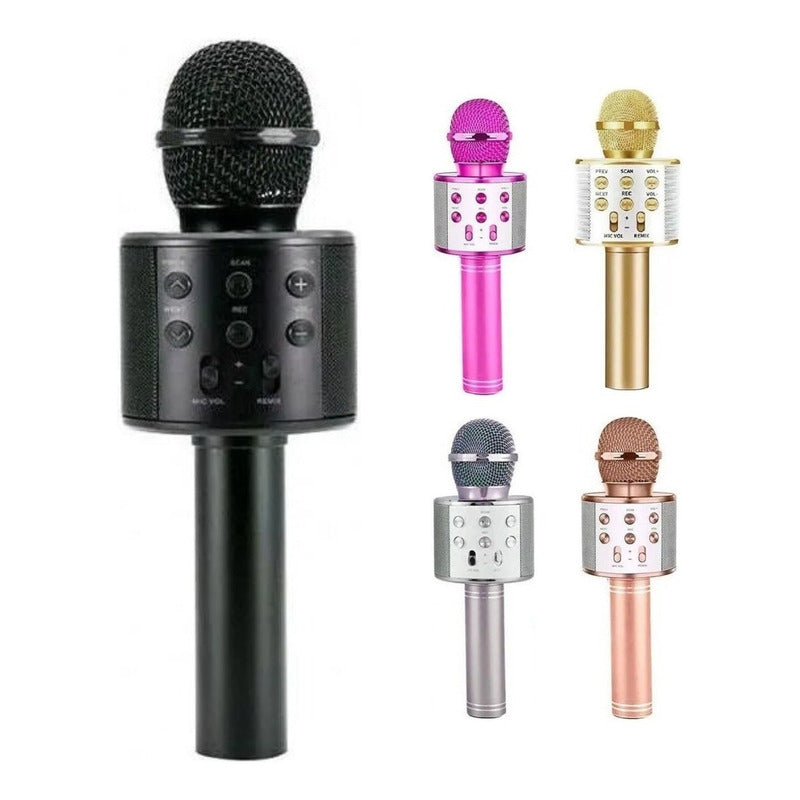 Micrófono Bluetooth Karaoke Negro Ws 858 Portátil Black