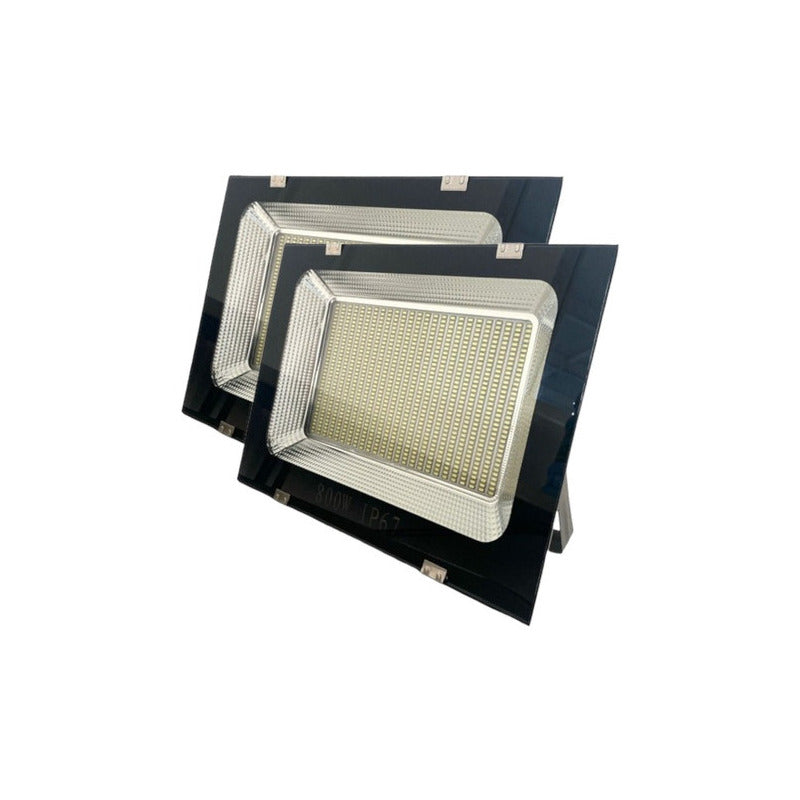 Pack X2 Focos Reflectores 800w Luz Led Ip65 Exterior Canchas Negro 10