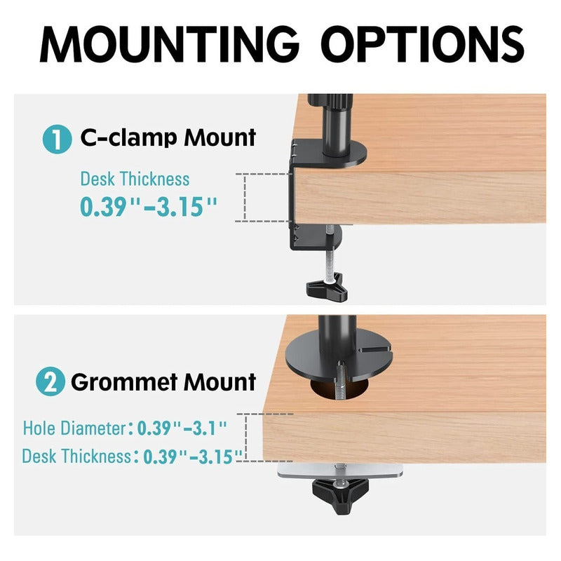 Brazo Doble Para Monitor Soporte Base Alzador Pantalla Negro