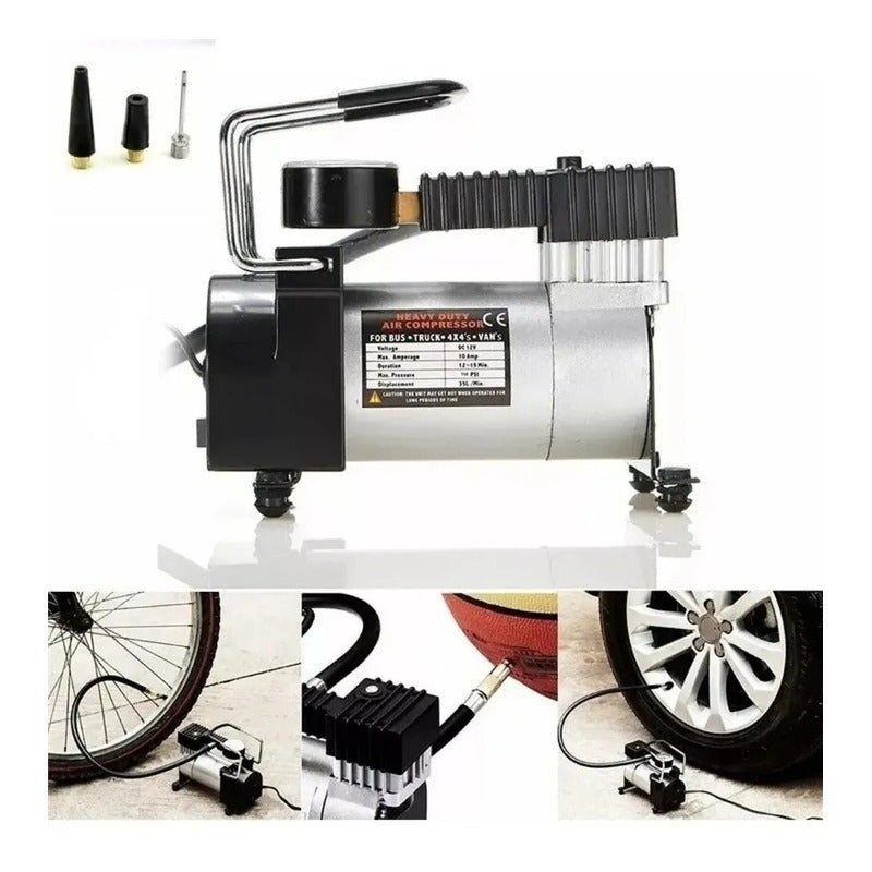 Compresor De Aire 12v Inflador De Neumaticos Multifuncional Negro 150psi
