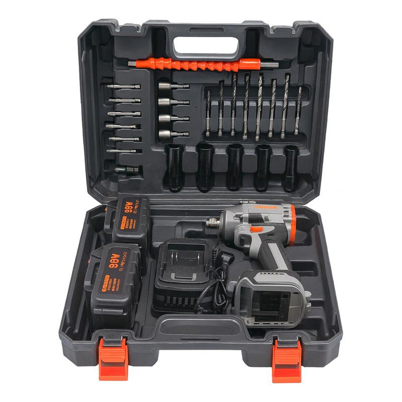 Llave De Impacto Osmao 98v + Dos Baterias Y Accesorios Gris Oscuro 50 Hz 220v