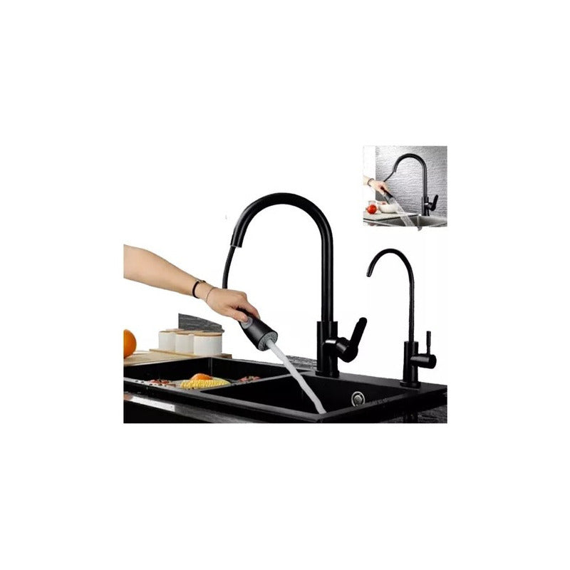 Llave Monomando Lavaplatos Profesional Extraíble Negra