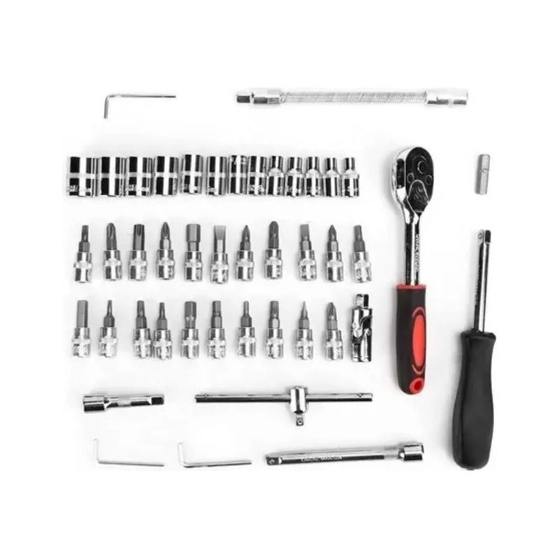 Caja Herramientas Pequeña Set Dados Con Chicharra 1/4 46 Pcs Rojo